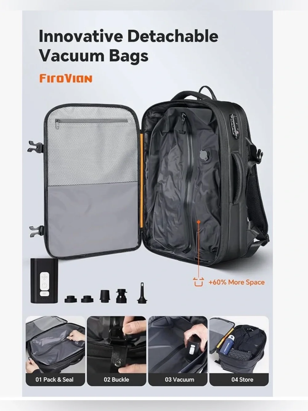 Vacuum Backpack Travel, 70L Expandable Carry On Backpack With Compression System